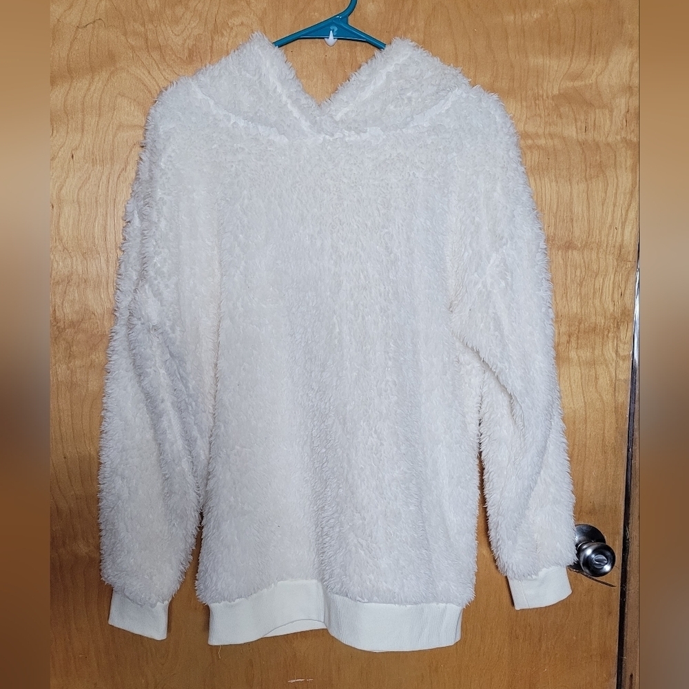 Free Press White Fuzzy Hoodie Sz XS